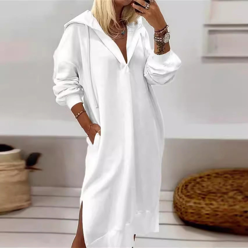 Split Hem Knit Maxi Dress with Hood for Women