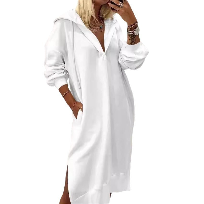 Split Hem Knit Maxi Dress with Hood for Women