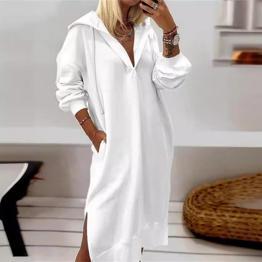 Split Hem Knit Maxi Dress with Hood for Women